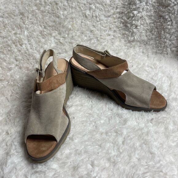 Sachs London Bastian khaki and tan wedge ankle strap sandals size 8 - Picture 2 of 12